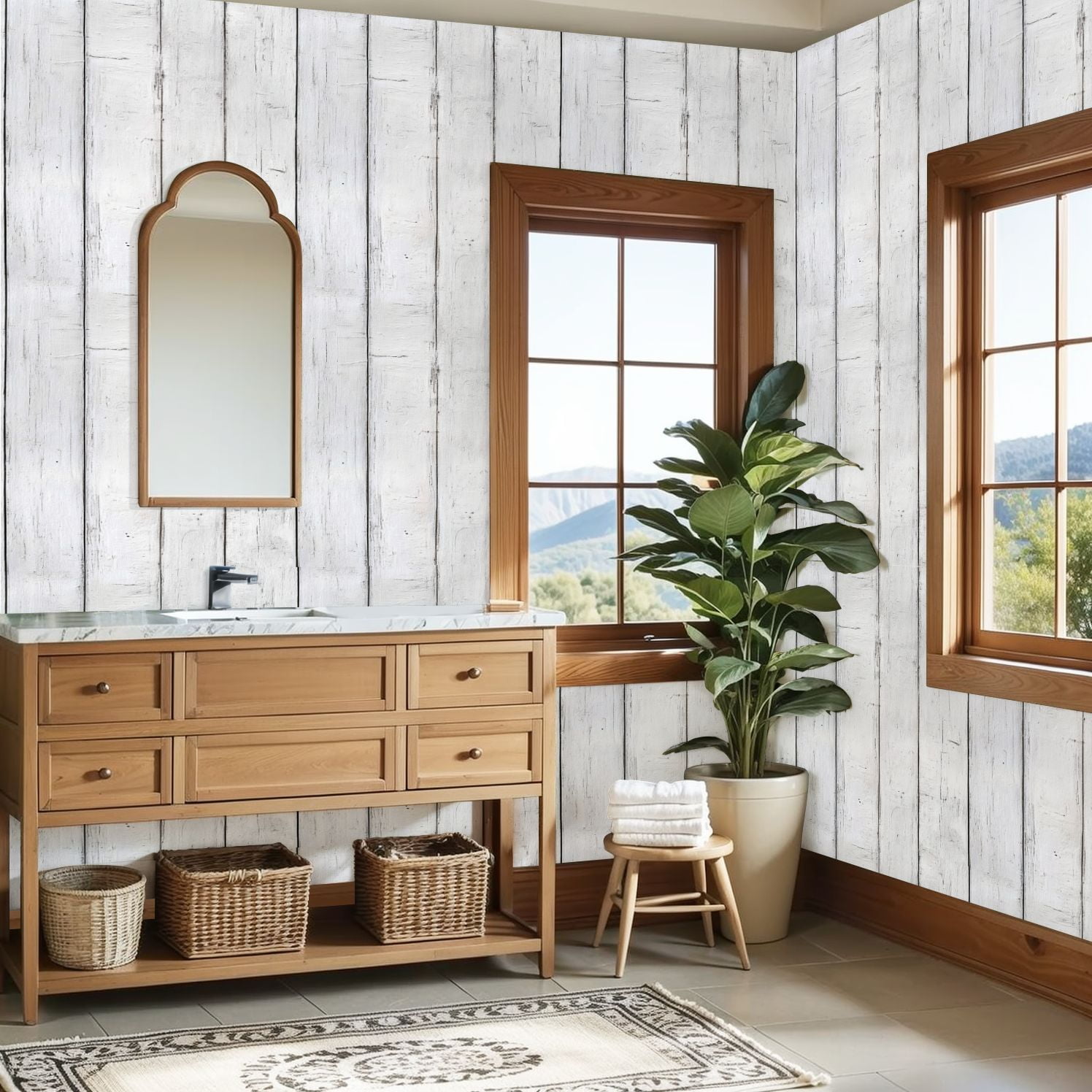 Vintage Peel and Stick Wallpaper White Wooden Plank Texture Distressed Aged Surface Wall Mural 23.6in x 9.8ft Removable Wall Paper Renter Friendly Wallpaper for Nursery Bedroom Cabinets