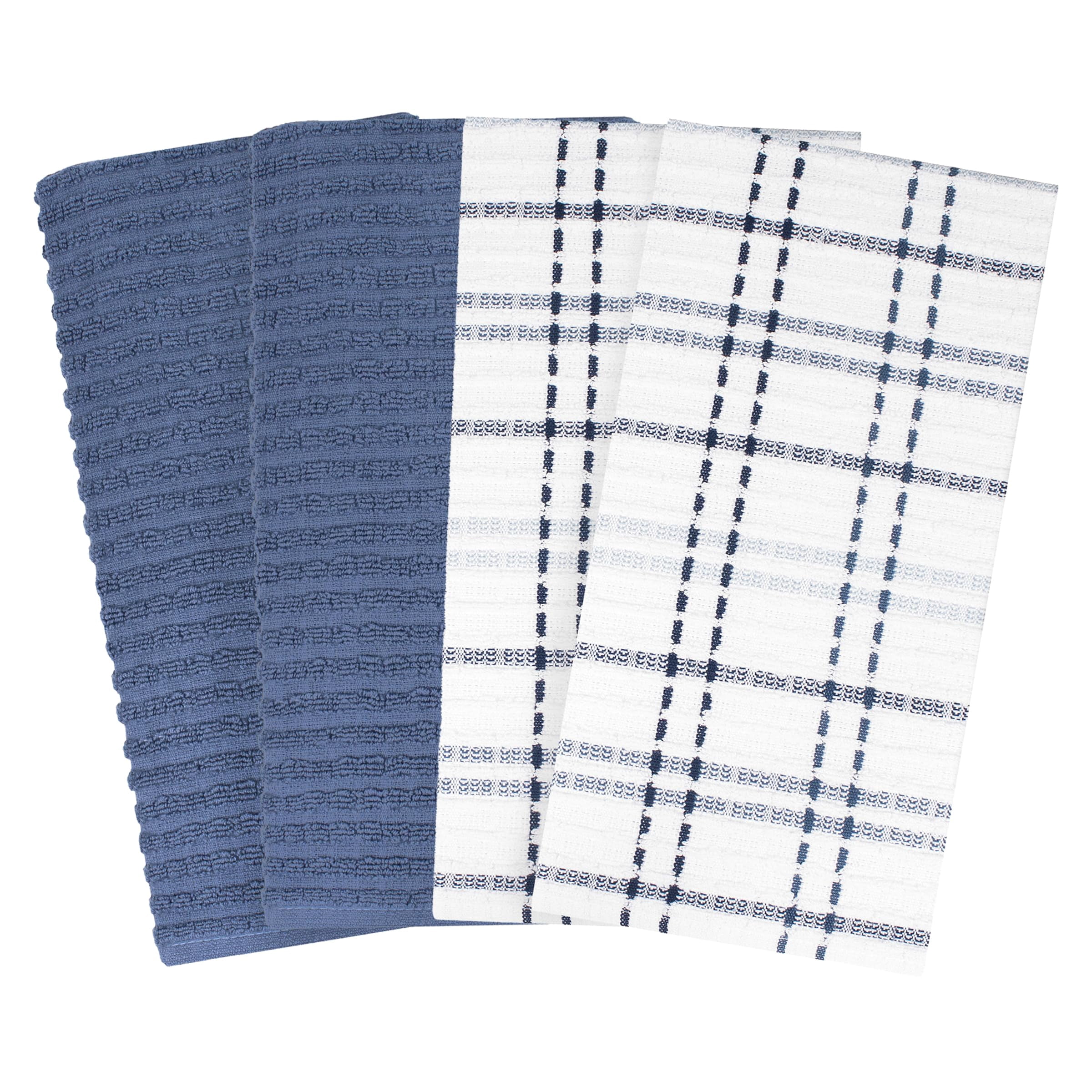 RITZ Royale Collection 100% Combed Terry Cotton, Oversized Kitchen Towel Set, 4-Pack, Solid & Coordinate, Federal Blue