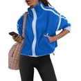 thumbnail image 3 of Czanzd Women's Sherpa Fleece Zip-Up Jacket Contrast Fall Winter Warm Sweatshirt(Blue,XL), 3 of 6