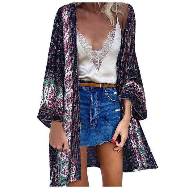 Moda Mujer Estampado Casual Playa Cárdigan Blusa Chal Suelta Top Prendas de Vestir Odeerbi ODB-6