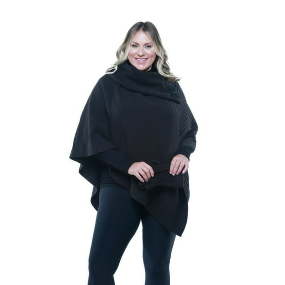 Le Moda Women’s Shawl Collar Pleated Fleece Poncho One Size Fits All