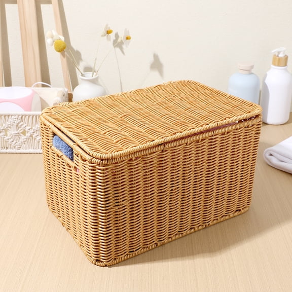 BESTYASH Brown Storage Basket with Lid and Iron Frame for Organizing Clothes and Household Sundries