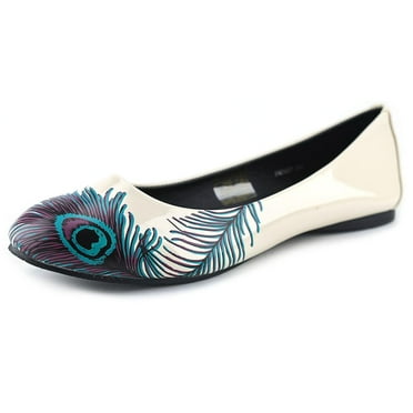 Peacock Flat Round Toe Patent Leather Flats
