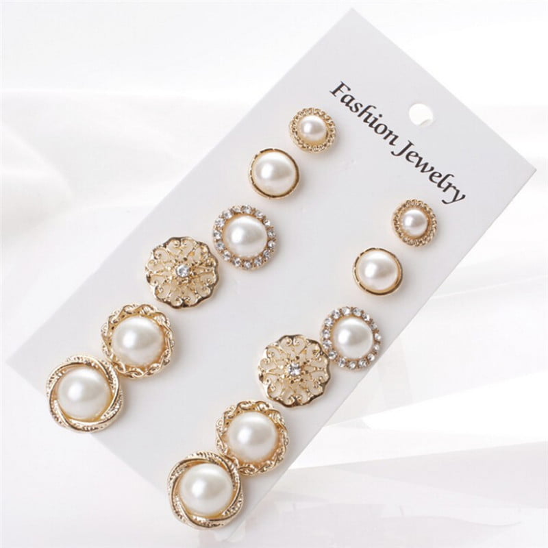 Women Lady Elegant Pearl Crystal Rhinestone Fashion Ear Stud Earrings Jewelry 