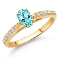 thumbnail image 2 of Gem Stone King 10K Yellow Gold Blue Apatite and White Lab Grown Diamond Engagement Ring for Women (0.70 Cttw, Oval 6X4MM, Gemstone Birthstone, Size 9), 2 of 4