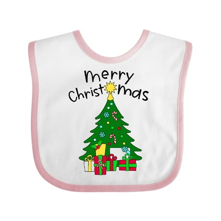 

Inktastic Merry Christmas Tree and Presents Gift Baby Boy or Baby Girl Bib