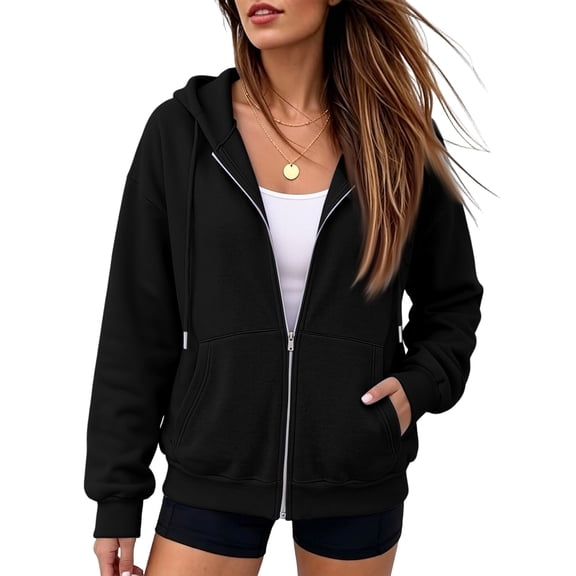 Women's Zip Up Hoodie Sweatshirt, Long Sleeve Casual Hooded Jacket with Full Zipper and Kangaroo Pocket for Everyday Wear