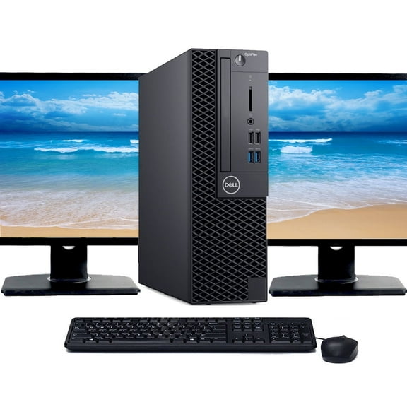 Restored Dell OptiPlex 3060 SFF Desktop Computer | Intel Core i3-8100 (3.6GHz) | 8GB RAM | 256GB SSD | Windows 10 | Dual 22" LCD (Refurbished)