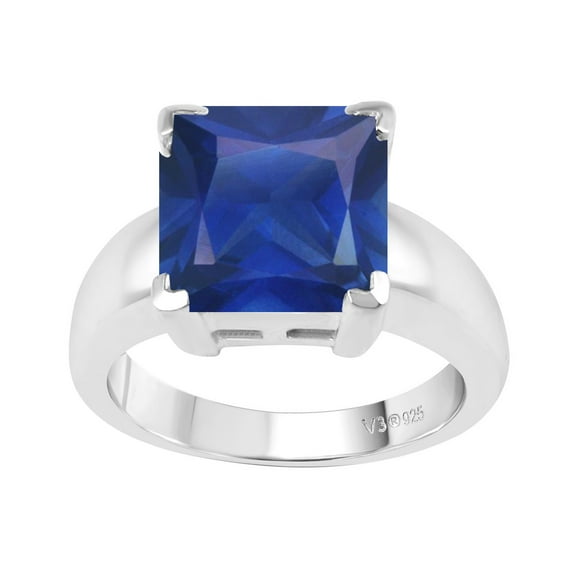 V3 Jewelry® 925 Sterling Silver with Blue Sapphire Solitaire Ring for Women