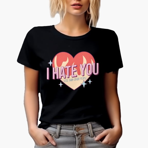 Distressed I Hate You Less Than Other People, Retro Valentine's Day Gift, Black T-Shirt, Small