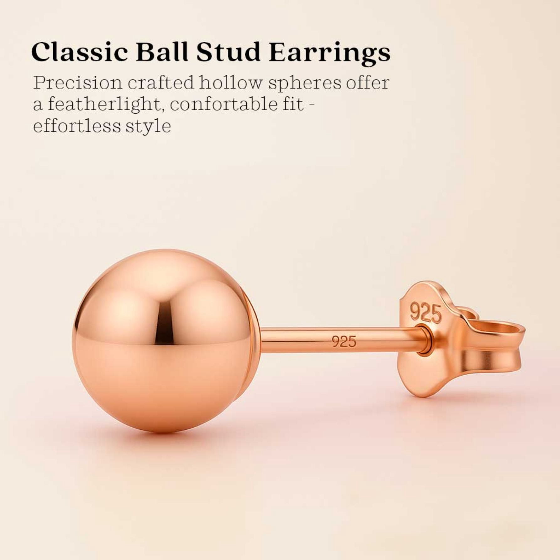 Kezef Rose Gold Plated Polished Sterling Silver Round 2mm Ball Bead Stud Earrings