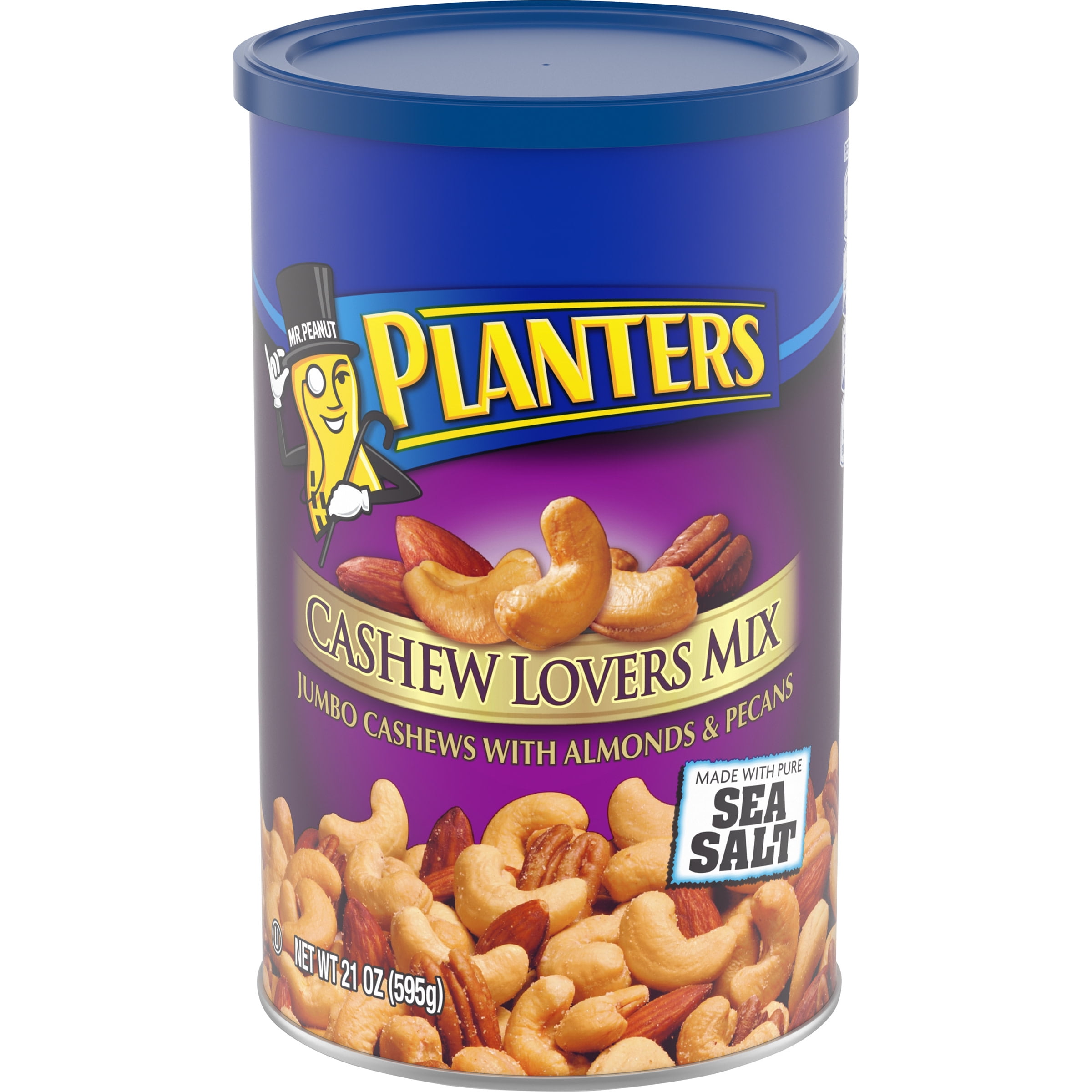 Planters Cashew Lovers Nut Mix with Jumbo Cashews, Almonds, Pecans & Sea Salt, 21 oz Canister