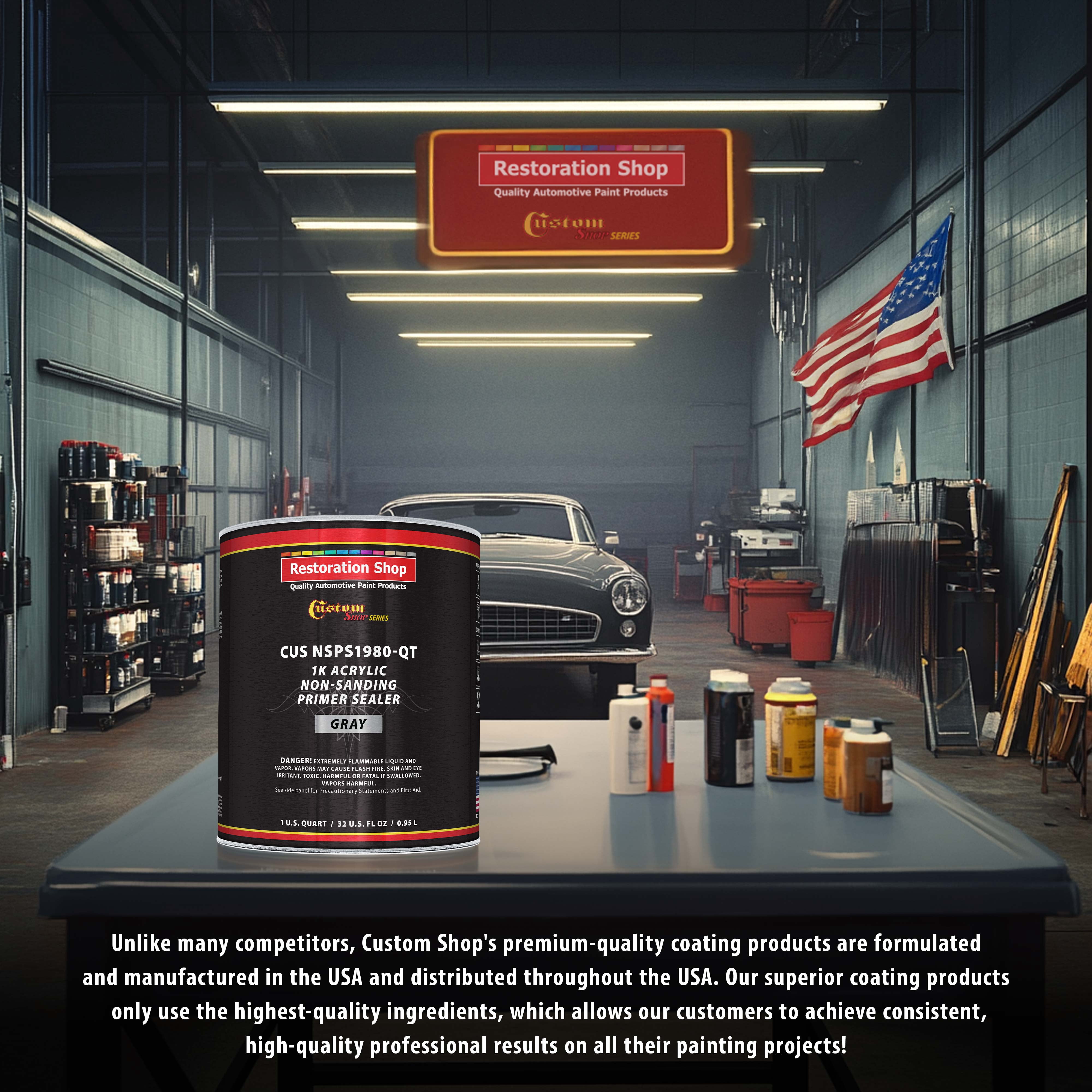 Custom Shop Premium 1K Acrylic Non-Sanding Primer Sealer Paint, Color Gray, 1 Quart - Fast Drying, Ready-To-Spray, Apply Over Automotive Primer Surfacers, Sanded Finishes - Topcoat Urethane, Enamel