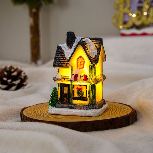 Christmas Decoration Resin Christmas Glowing House Micro Landscape Ornament