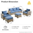 thumbnail image 7 of Vcatnet 7 Pieces Outdoor Patio Furniture Sectional Sofa Wicker Conversation Set with Ottomans Denim Blue, 7 of 7