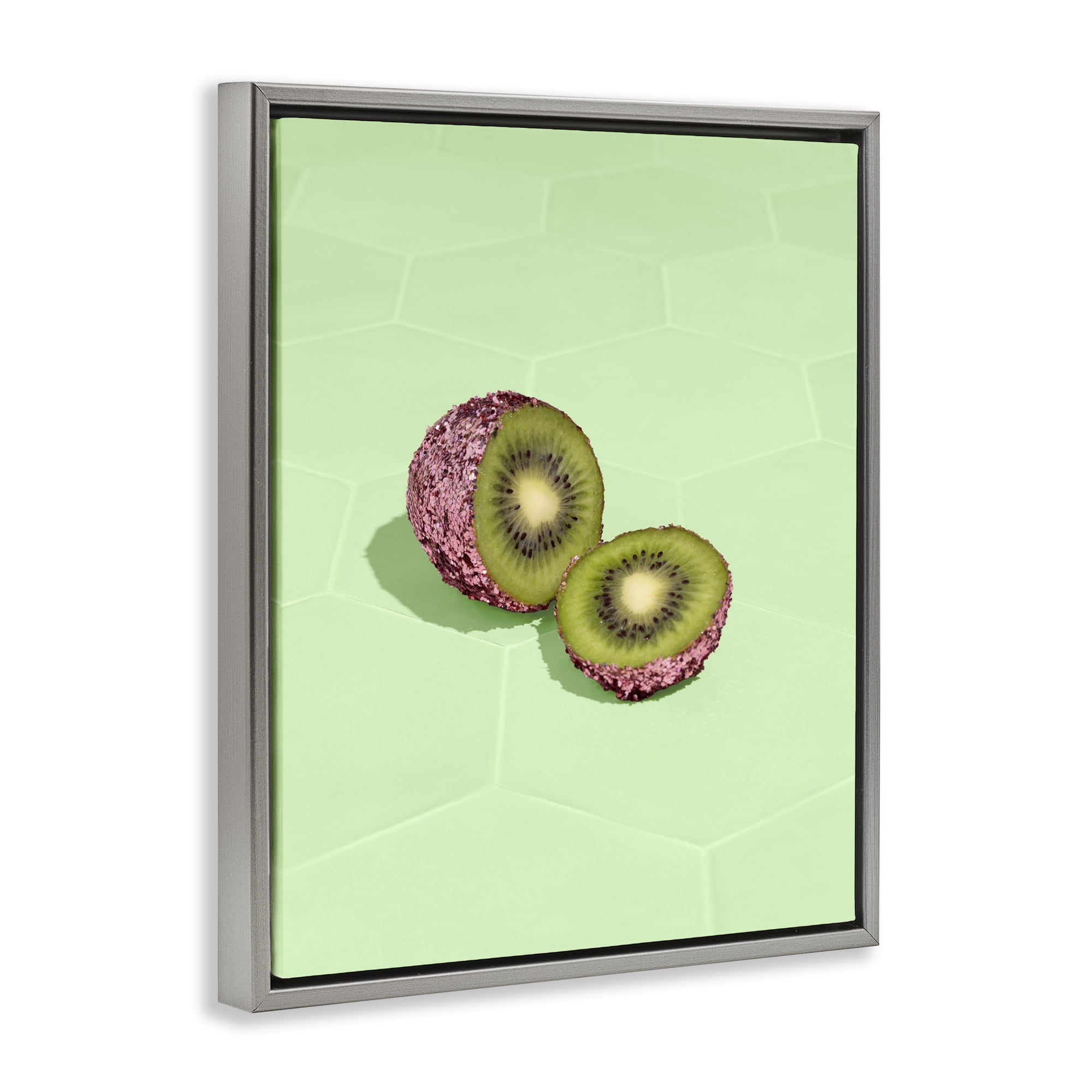 Stupell Industries Green Glimmer Kiwi Gray Framed Floater Canvas Wall Art, design by LISH Creative