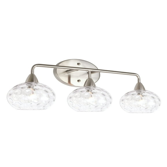 Kira Home Marina 26" Modern 3-Light Vanity/Bathroom Light   Hammered Glass Shades, Brushed Nickel Finish
