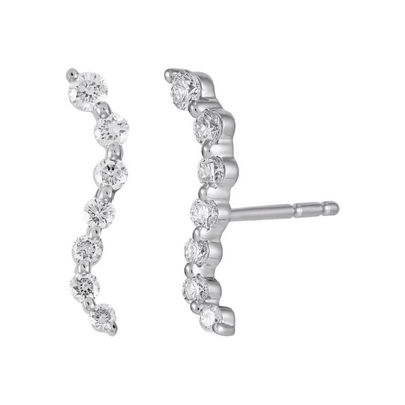 Women's Welry 1/4 cttw Offset Bar Stud Earrings in 14kt White Gold