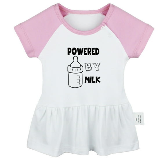 Powered By Milk Funny Dresses For Baby, Newborn Babies Skirts, Infant Princess Dress, 0-24M Kids Graphic Clothes (Pink Raglan Dresses, 18-24 Months)