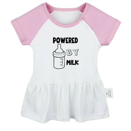 

Powered By Milk Funny Dresses For Baby Newborn Babies Skirts Infant Princess Dress 0-24M Kids Graphic Clothes (Pink Raglan Dresses 0-6 Months)