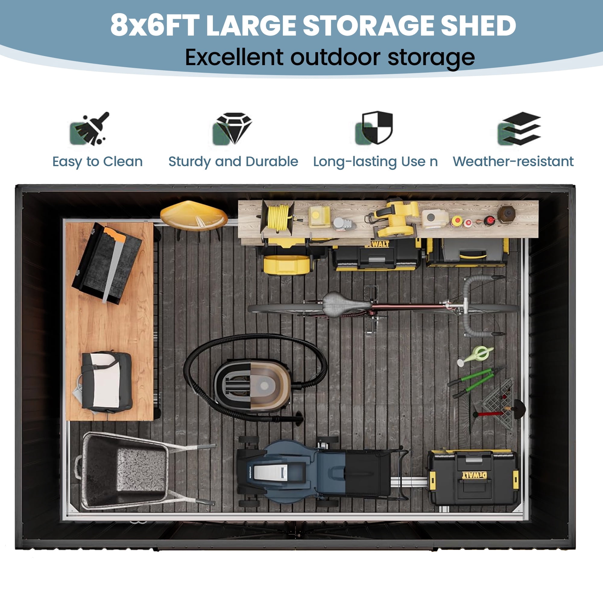 Seizeen 8x6ft Metal Storage Shed, All-Weather Outdoor Utility Shed with Air Vent, Lockable Doors, Sloped Top, Walk-in Garden Tool Shed for Bike Storage