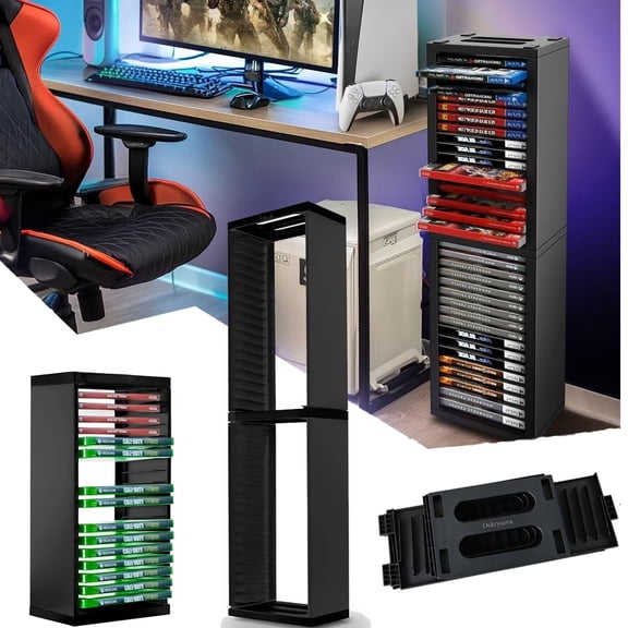 DERCLIVE Universal Game Storage Tower – Stores 36pcs Video Game Discs, Game Holder Rack for PS5/ PS4/ PS3/ Xbox Series S, Universal Game Disc Holder