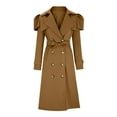 thumbnail image 4 of UYISJ Trench Coat for Women Fall Jackets Double Breasted Long Coat Long Puff Sleeve Classic Lapel Slim Fit Overcoat with Belt Coffee M, 4 of 7