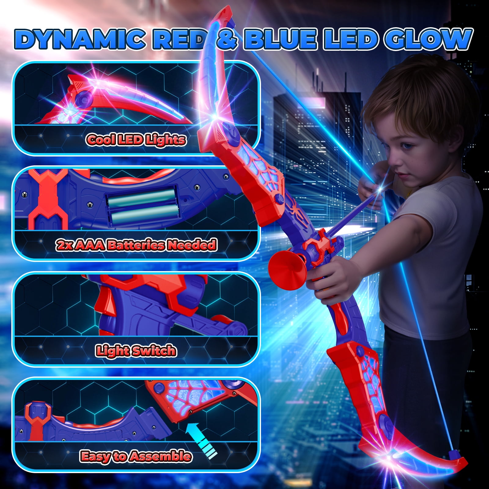 Aogsiyt Kids Bow and Arrow Set with LED Lights, Archery Toy with 8 Suction Cup Arrows & Target, Outdoor Indoor Toy Gift for Boys Girls Ages 3-12