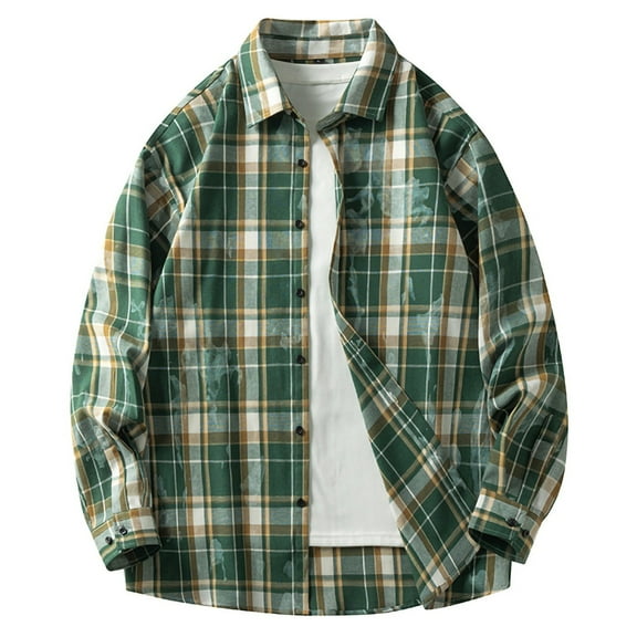 Aimik Mens Flannel Shacket Jacket Casual Plaid Wool Blend Button Down Long Sleeve Shirt 2025 Fall Clothes-Green L