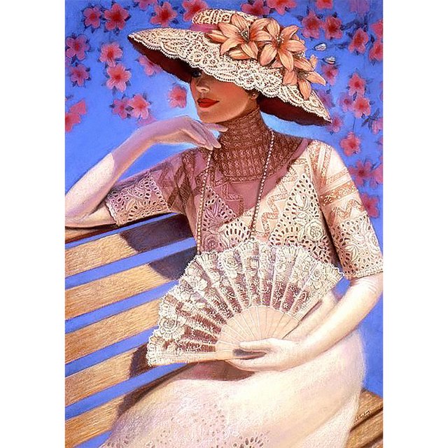 Taladro de pintura de diamante (DE9650) Full Lady Top Hat 5D Dibujo de diamantes de imitación redondos (X350) 45x60cm Hugtrwg Para estrenar