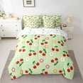 thumbnail image 2 of Manfei Cute Cherry Flowers 7 Pieces Bedding Comforter Set,Sweet Cherry Theme Full Bedding Set,Green Red Fitted Sheet Flat Sheet For Girls Kids,Luxury Bedroom Decor Reversible, 2 of 8