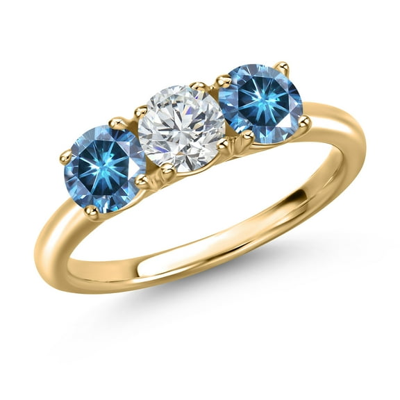 Gem Stone King 10K Yellow Gold Lab Grown Diamond and Persian Blue Moissanite Engagement Ring for Women | 1.50 Cttw | Round 5MM | Gemstone April Birthstone | Size 5