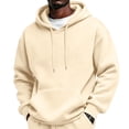 thumbnail image 2 of CCRFTGI Mens Casual Oversized Hooded Collar Drawstring Hoodies Pullover Sweatshirts Casual Long Sleeve Shirts with Pocket Beige L, 2 of 6