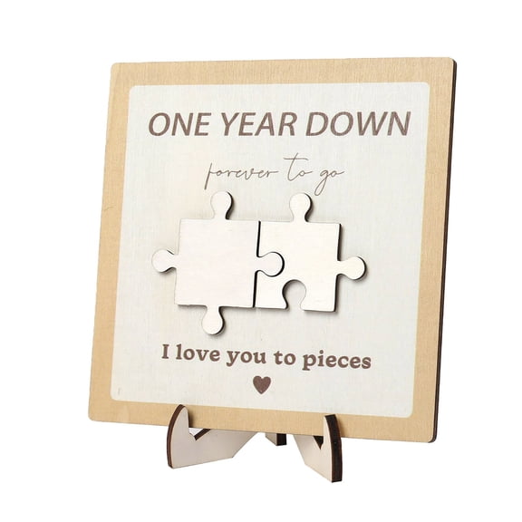 1 Year Anniversary Unique Gift for Couples - Wooden Plaque with Engraved Puzzle Pieces - 1st Anniversary Paper Gifts for Him, Her, Boyfriend, Girlfriend, Husband, Wife