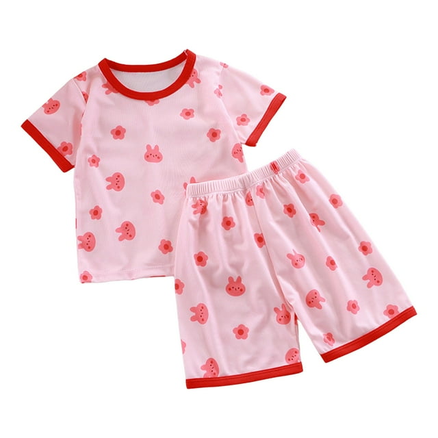 PMVFHDE Ensemble T-Shirt à Manches Courtes et Shorts Imprimé Dessin Animé pour Garçons, Col Rond Mignon avec Pantalon Assorti Tenue Décontractée pour Temps Chaud 2 Pcs Z25024A-Rose Vif, 5-6 Ans