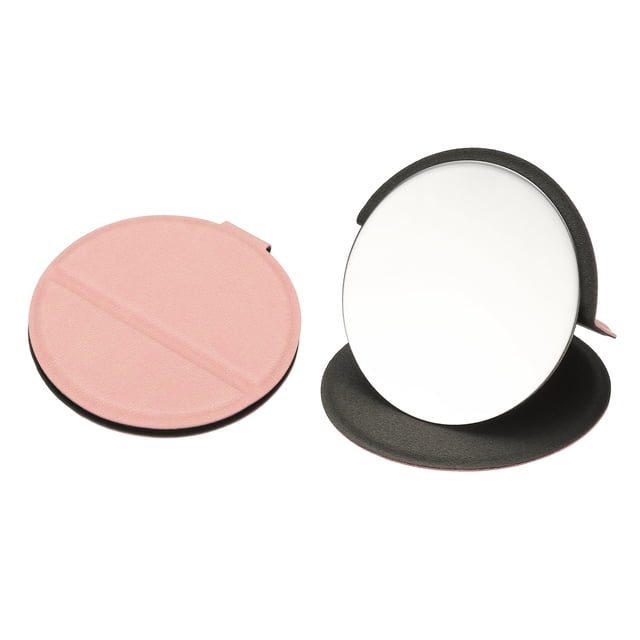 Espejo de bolsillo redondo Uxcell para bolso, espejo compacto de 3 pulgadas con funda de cuero (Rosa)