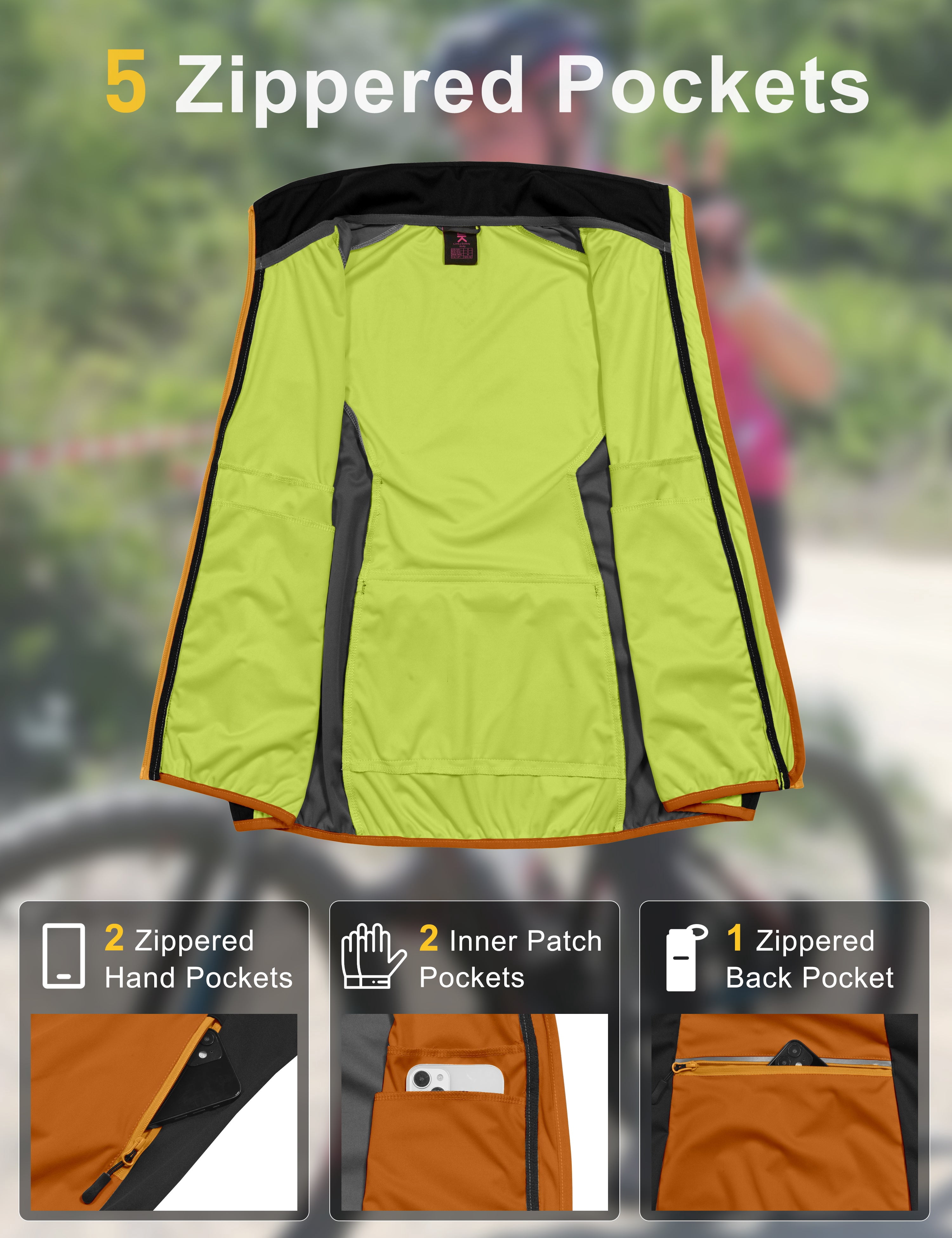 Little Donkey Andy Windproof Sleeveless Vest Jacket for Women, Water-Repellent Stretch Sports Vest for Cycling, Running (Orange L)