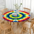 thumbnail image 3 of Colorful Rainbow Tie Dye Spiral Pattern Round Fitted Tablecloth with Elastic Edge,Dining Table Cover Waterproof,Outdoor Round Tablecloth for Camping,Dining,Indoor and Outdoor, 3 of 7