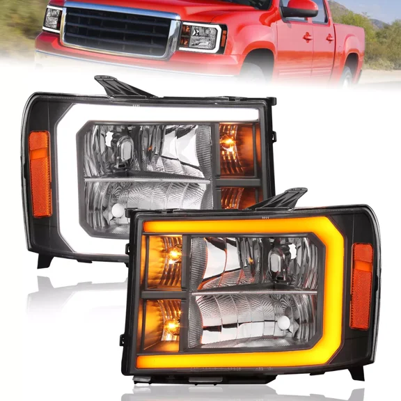 MOSTPLUS For 2007-2013 GMC Sierra 1500 2500HD 3500HD LED DRL Headlights w/ Dynamic Signal
