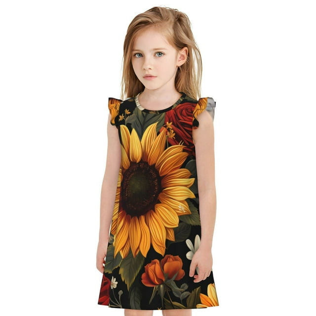 Honeii Robes de Nuit Imprimé Tournesol Floral Papillon - Robes de Pyjama Inspirées de Princesse Parfaites pour Filles-Moyen
