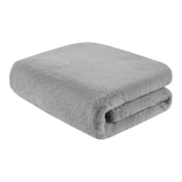 Madison Park Transitional Velvet Solid Premium Faux Fur Throw in Gray