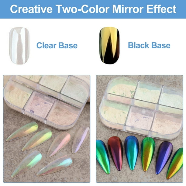 2 cajas de polvo de uñas cromado con perla blanca, polvo de pigmento cromado transparente con brillo de hielo para uñas, uñas inspiradas en donas esmaltadas, efecto espejo, purpurina en