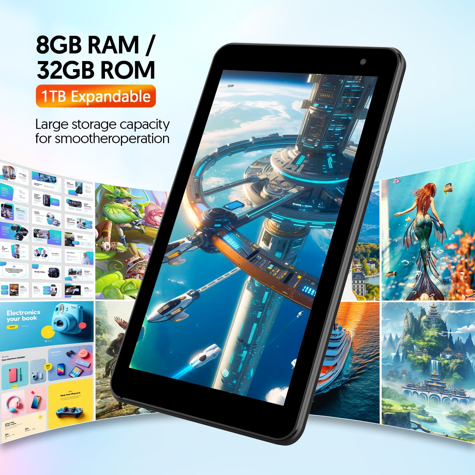 Tablet 7 inch Android 15 Tablet, 3GB RAM 32GB ROM 1TB Expandable,Penta-core Processor Tablet PC，Wi-Fi 6, 5G dual-band，3000mAh Battery, Dual Camera, Educational, Games