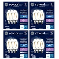 (12 bulbs) GE 42465 Reveal LED Chandelier Bulb, 200 lumens, 2.5 watts, candelabra base, blunt tip, clear Color-Enhancing HD Light, Dimmable LED Candle Light Bulb