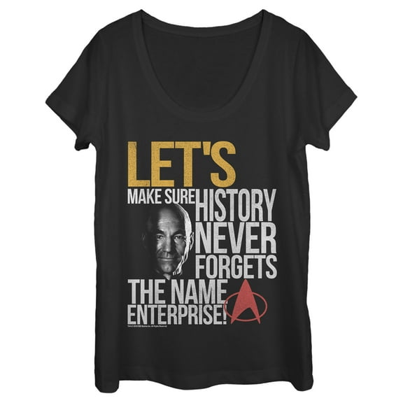 Women's Star Trek: The Next Generation Captain Picard History Never Forgets The Name Enterprise Scoop Neck Black Large