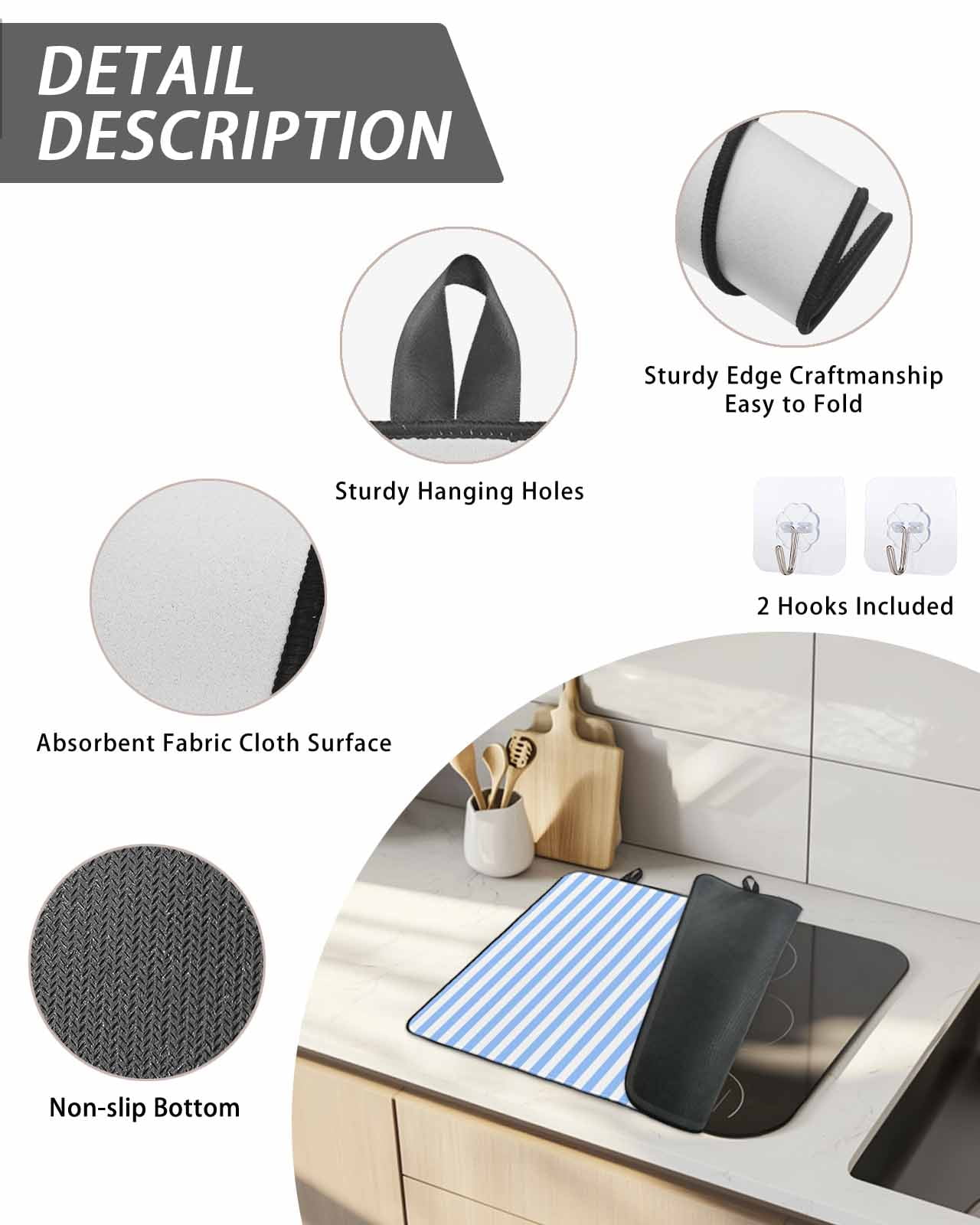 Stove Top Covers for Electric Stove, Blue White Stripe Glass Stovetop Cover Protector, Modern Minimalist Geometric Striped Induction Cooktop Protector Oven Mat for Kitchen Countertop 31"x24"