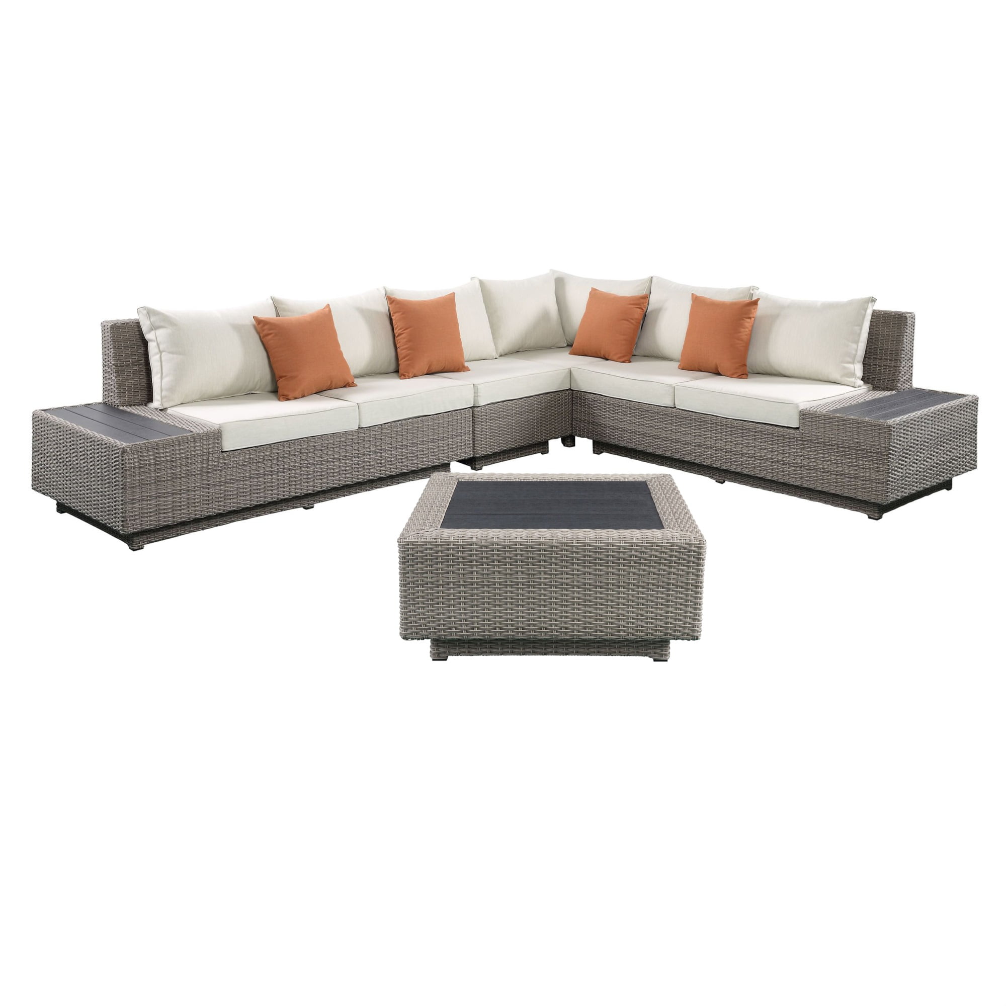 7 Piece Patio Sectional Sofa Set with Plinth Base, Gray and Beige