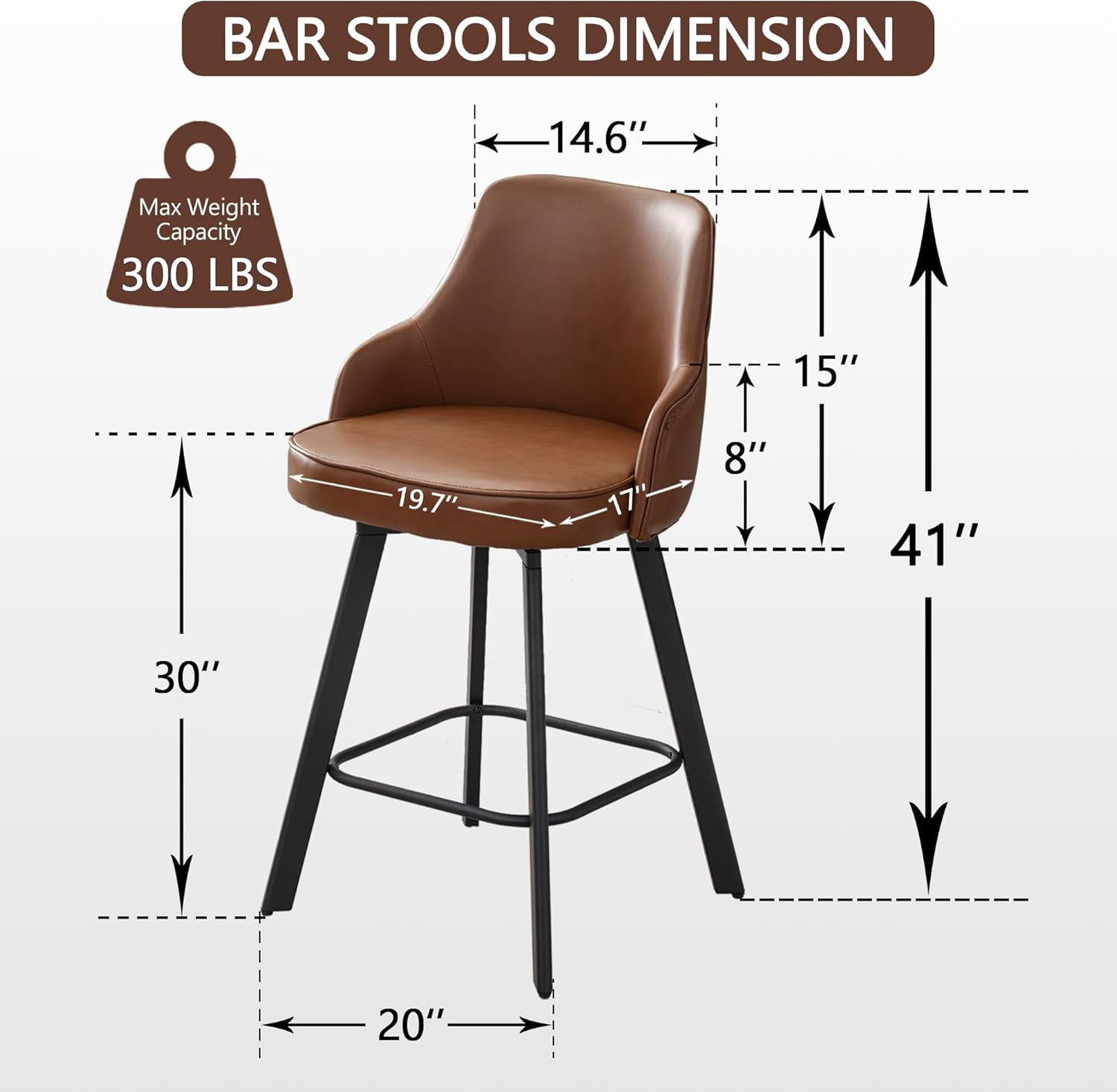 FIRAVOE Bar Stools Set of 3, 26" Swivel Barstools Counter Height Bar Stools with High Back, Faux Leather Bar Chairs Counter Stools for Kitchen Island, Brown