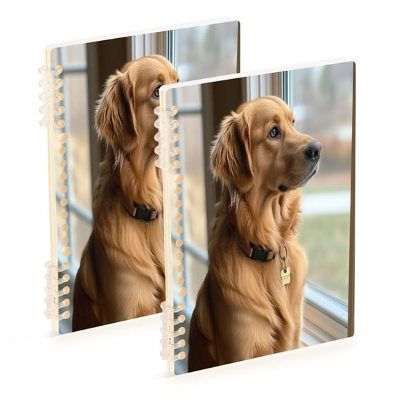 WOBOGO Golden Retriever Notebook College Horizontal Grid Paper Ink Spill Resistant Water Resistant Cover 8.3x5.7x0.4in