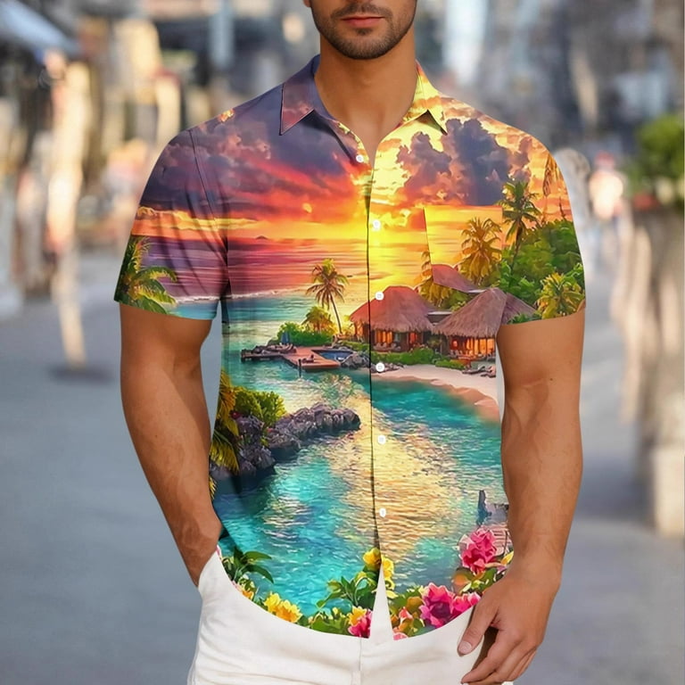 Iugvhana Mens Tropical Hawaiian Shirts Big and Tall Short Sleeve